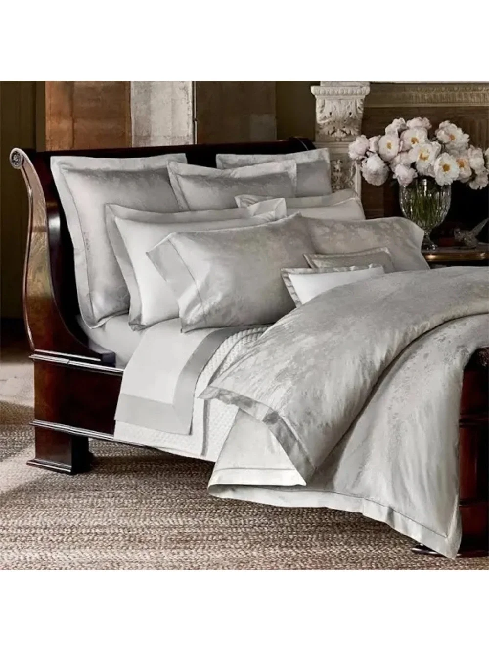 Ralph Lauren Home Organic Cotton Bethany Jacquard Silver Queen Duvet Cover, NWT
